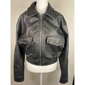 Vigoss Weather Washed Faux Leather Bomber Jacket - Size M